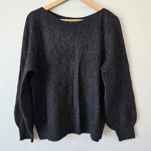 BNWT Reitmans boatneck cable-knit sweater, size XL, black/charcoal